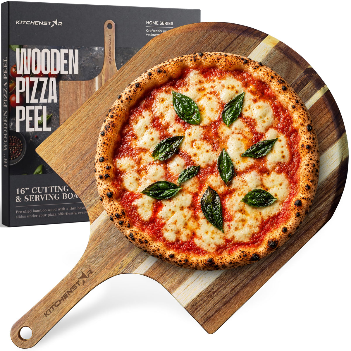 KitchenStar pelle à pizza vue de face pour transfert facile