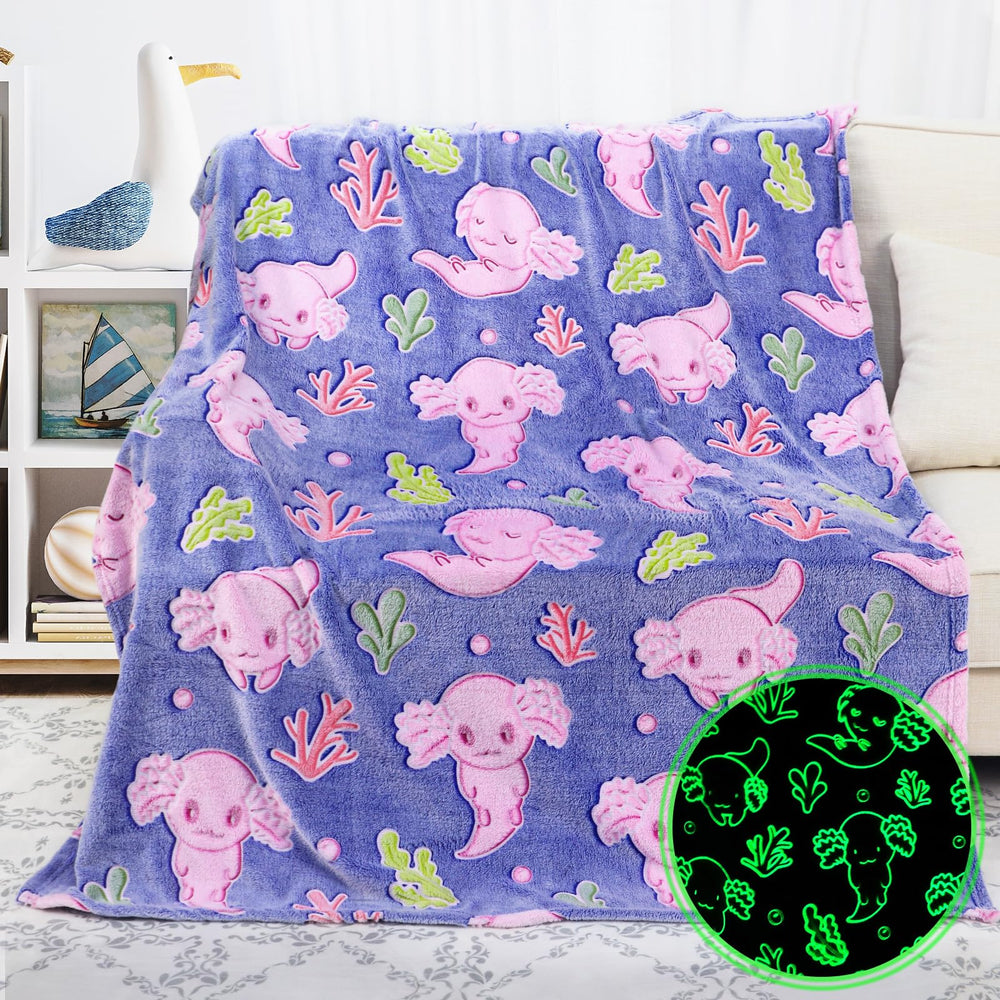 KIVEE couverture axolotl face avant montrant le motif et la douceur du plaid