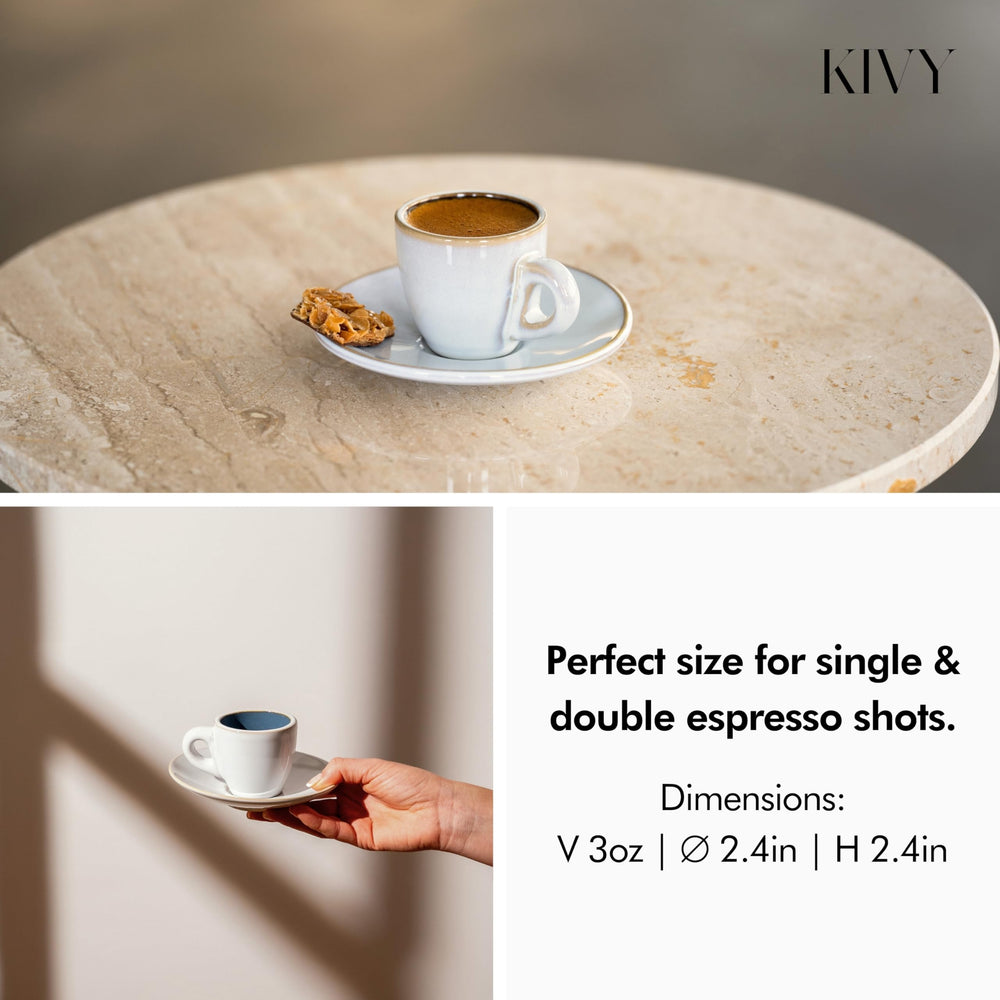 KIVY tasse en usage avec espresso soulignant rétention de chaleur