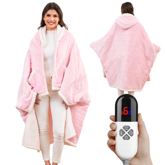 Klaggie poncho chauffant face avant montrant capuche et poches pour confort immédiat