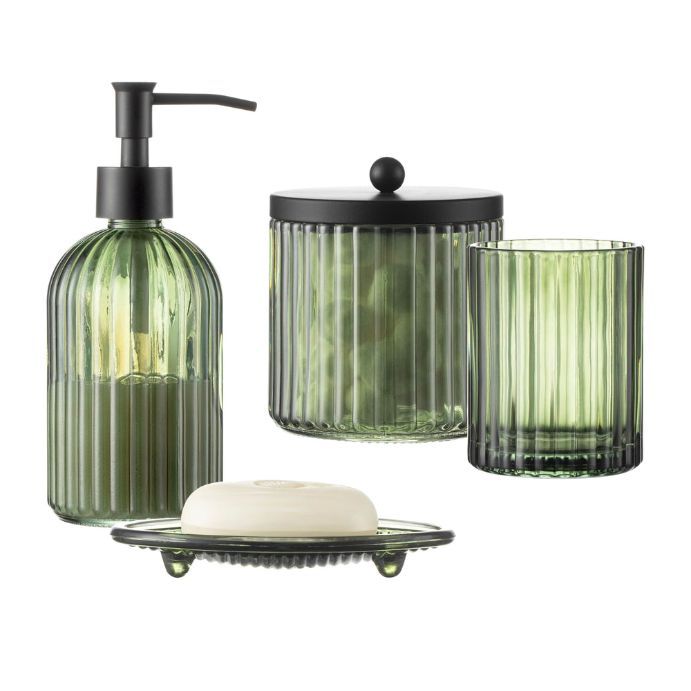 KMwares face de l’ensemble verre vert montrant élégance et rangement