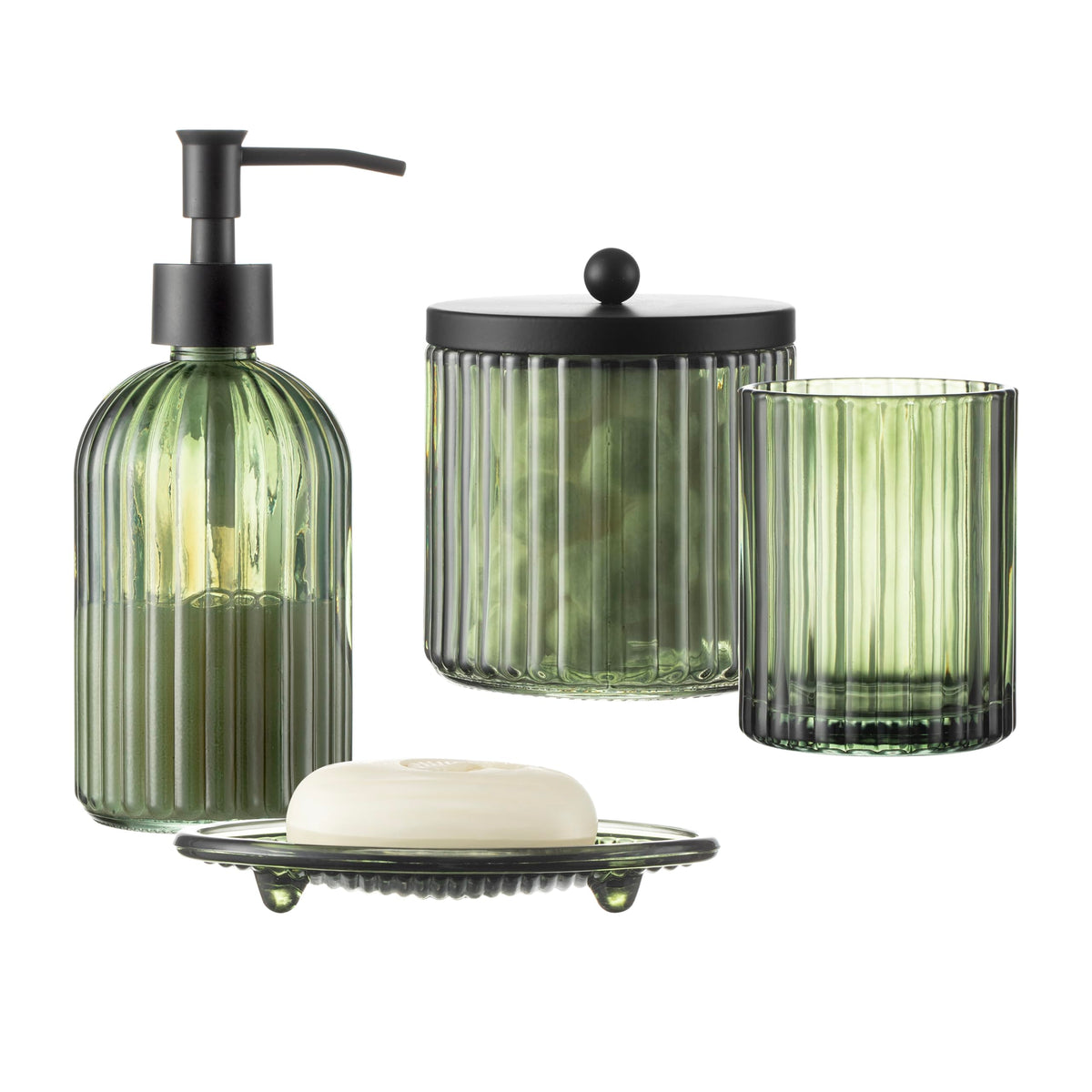 KMwares face de l’ensemble verre vert montrant élégance et rangement