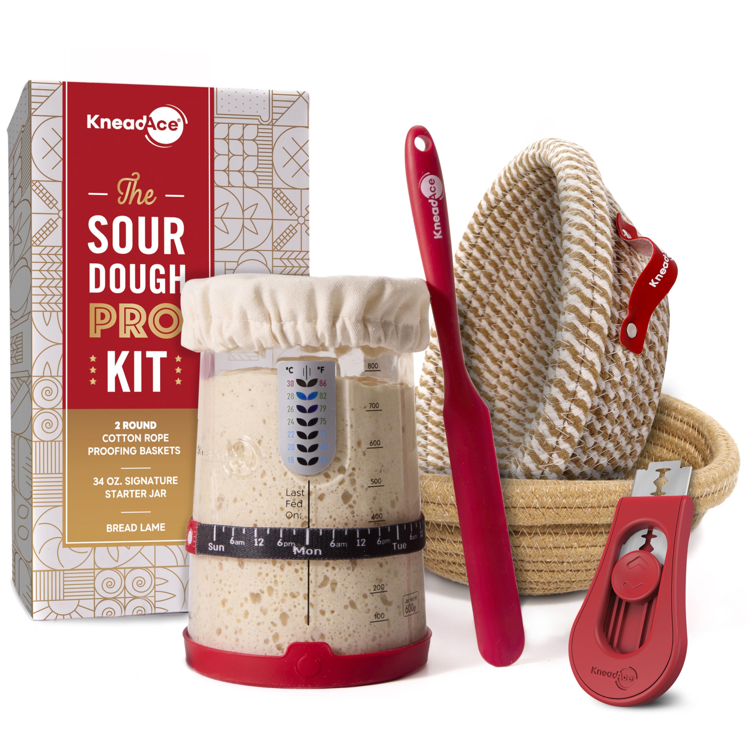 KneadAce pot 34oz face montrant traceur jours pour gestion levain