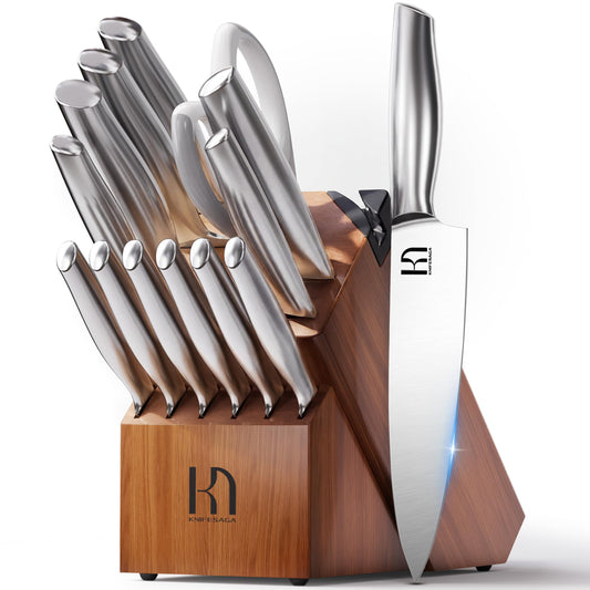 KnifeSaga bloc en acacia montrant rangement et esthétique haut de gamme