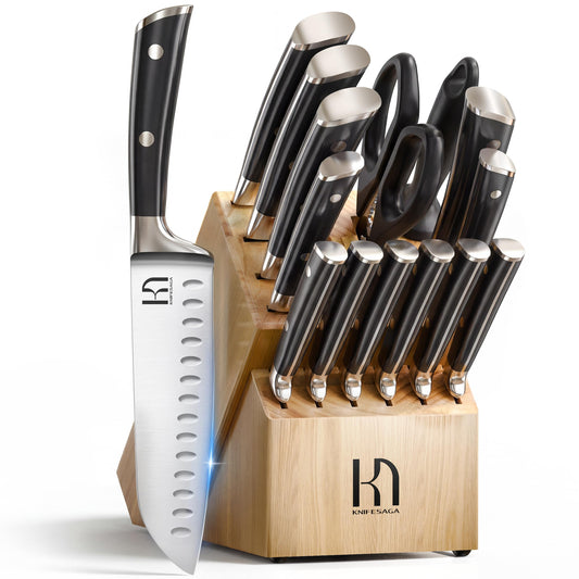 KnifeSaga bloc avant affichant 15 couteaux pour organisation et gain de place