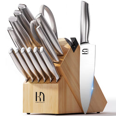 KnifeSaga bloc en bois angle et rangement sûr montrant organisation efficace