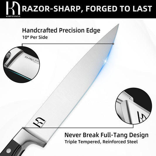 KnifeSaga lame gros plan affichant finition précise et performance de coupe
