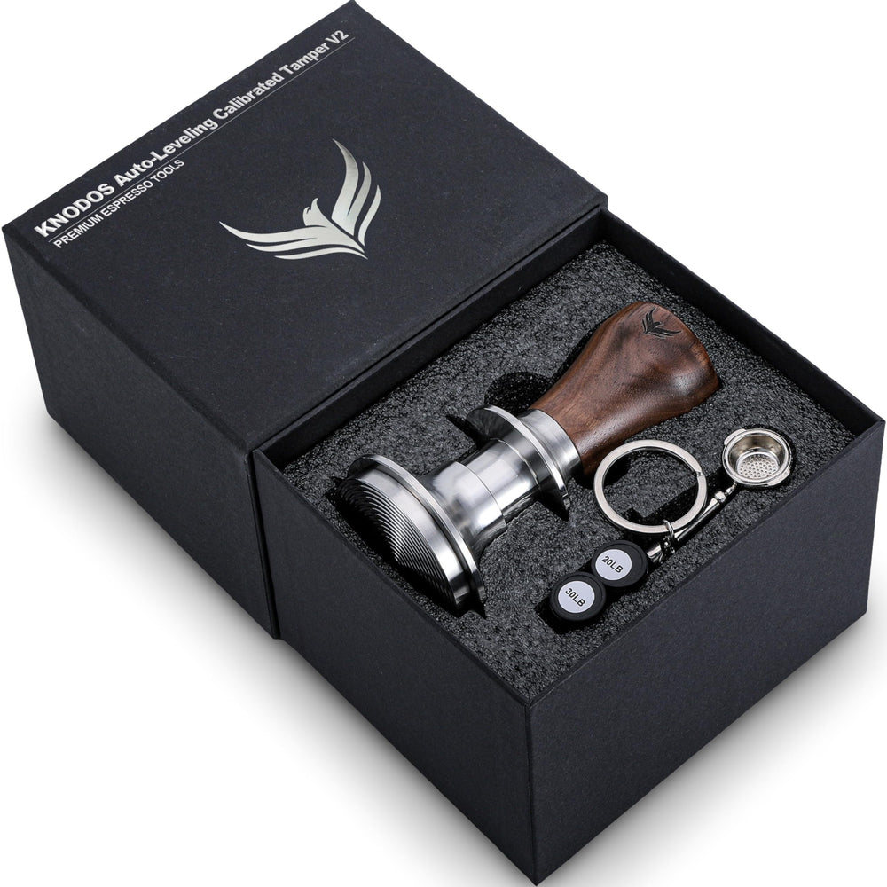KNODOS tamper 58mm face avant montrant design précis et ajustement