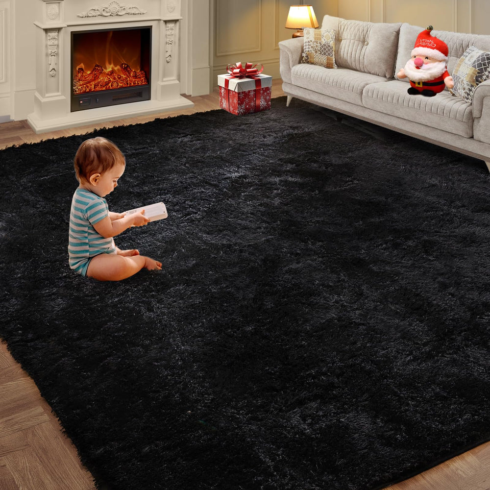 KNZE tapis shag face complète noir montrant la zone moelleuse pour détente