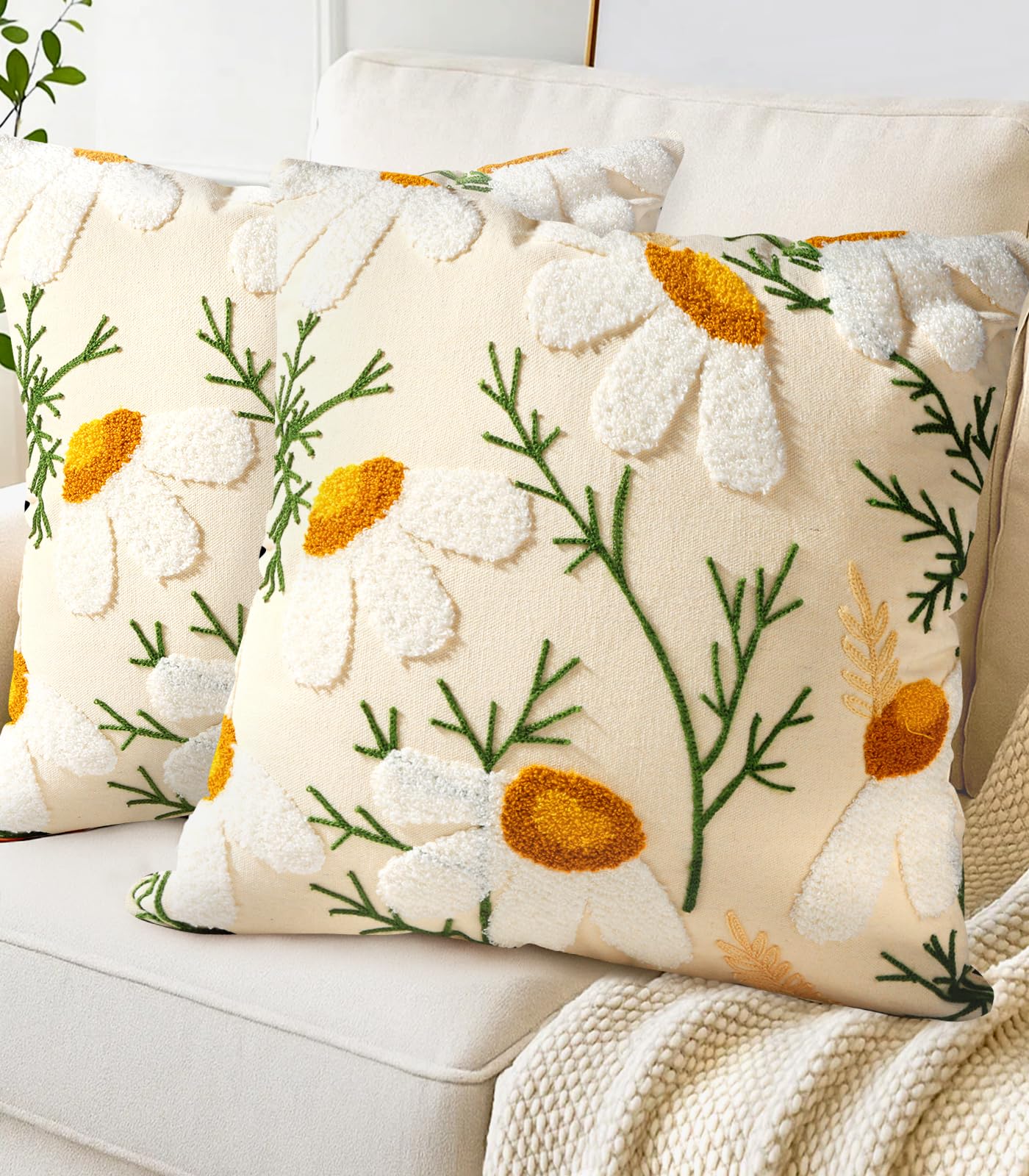 Kokaaee coussins Daisy intégrés dans chambre pour ambiance chaleureuse