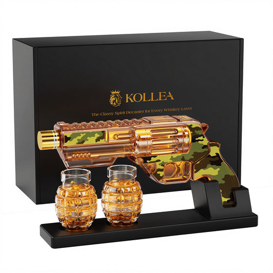 Kollea décanteur pistolet face montrant design camouflage et impact visuel
