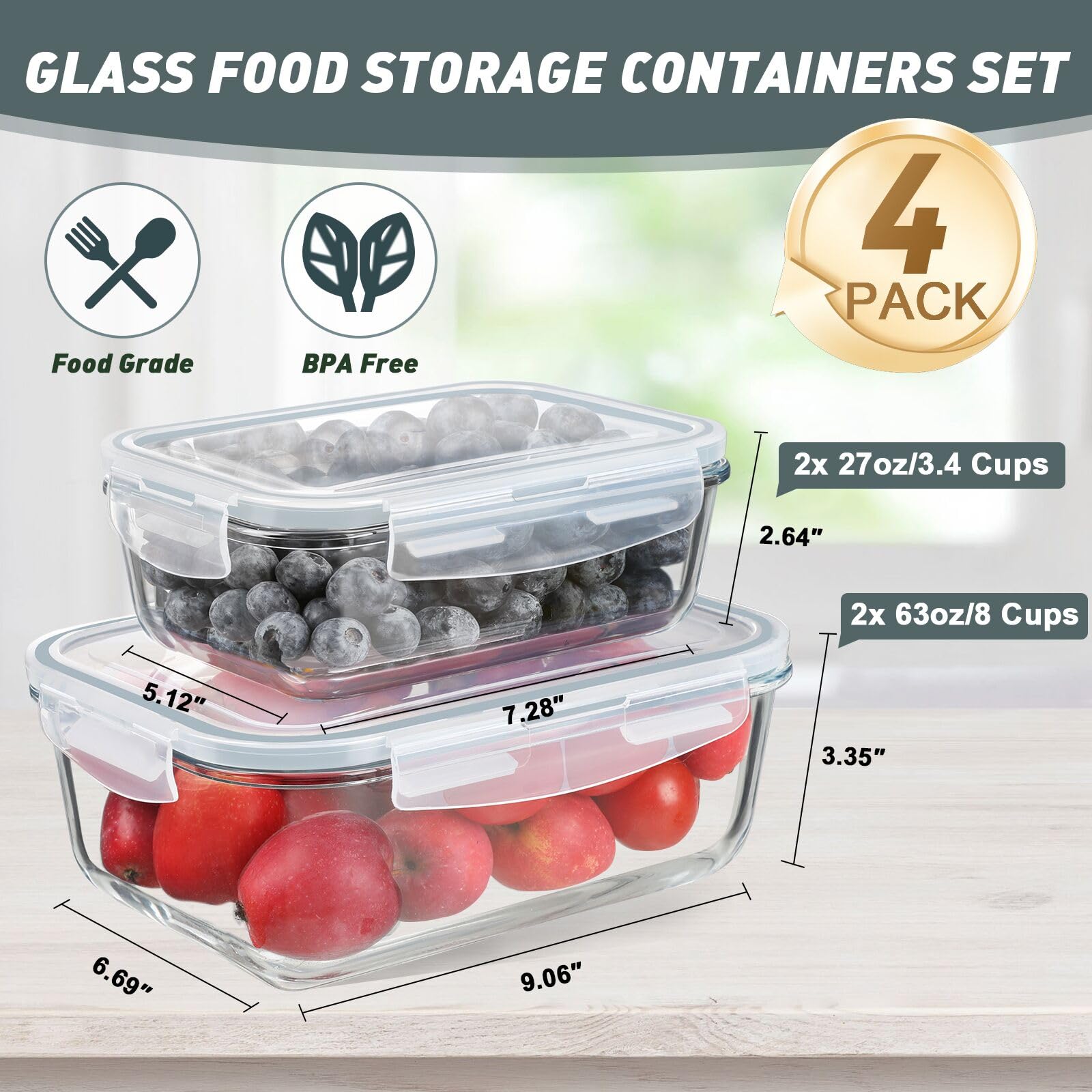 KOMUEE grand contenant 63oz ouvert, conserve de grandes portions et facilite la préparation des repas