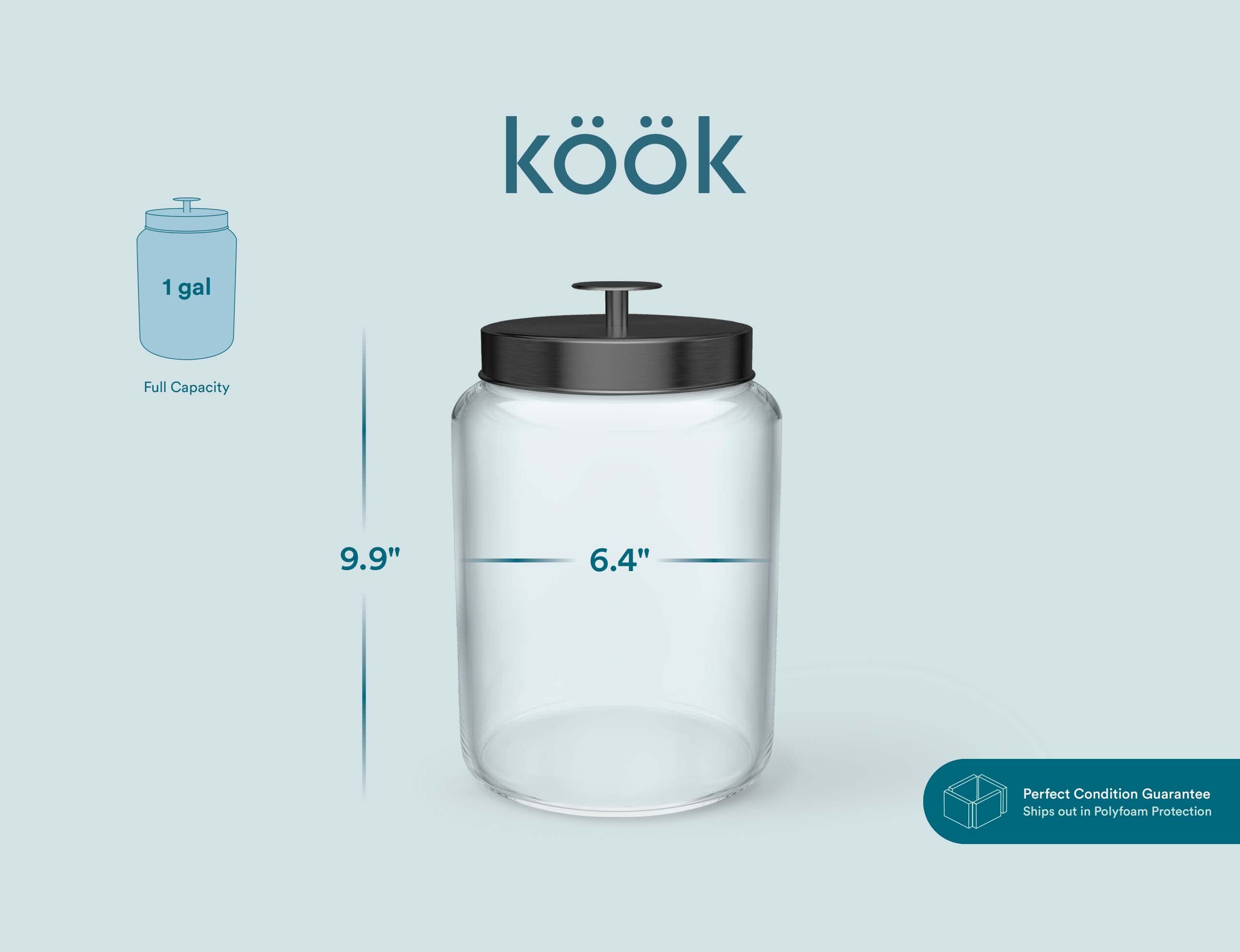 KooK bocal à côté d'une main pour comparaison d'échelle et démontrer capacité
