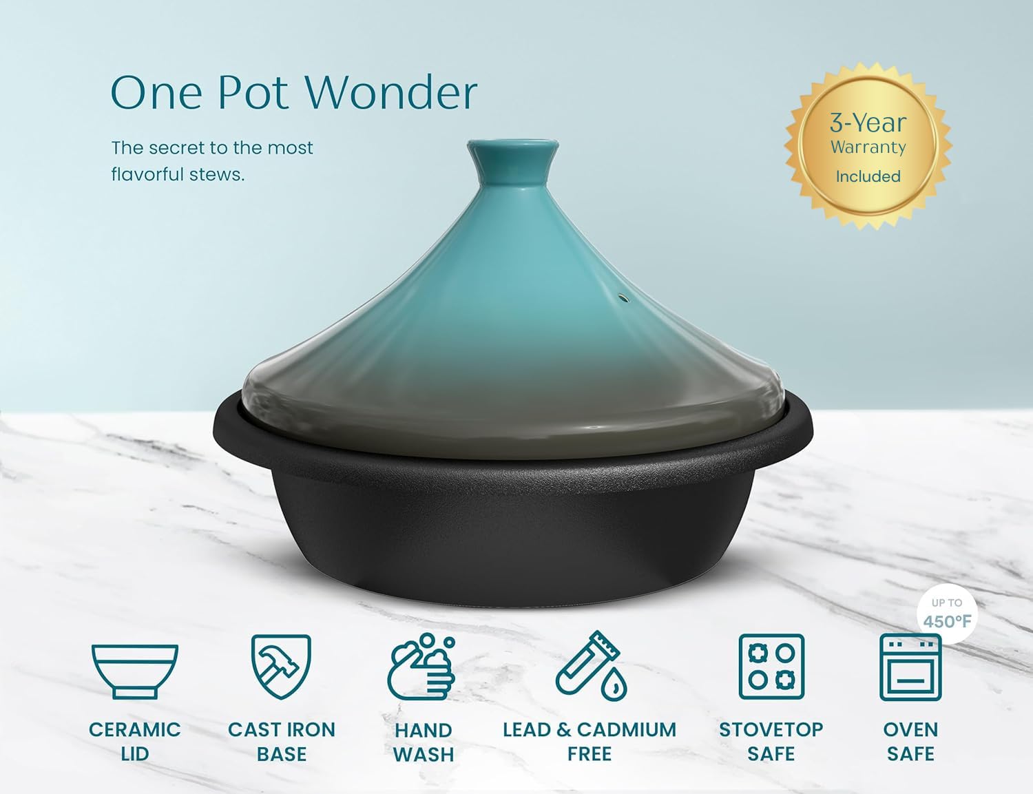 KooK tagine couvercle avec poignée ergonomique facilitant la préhension sécurisée
