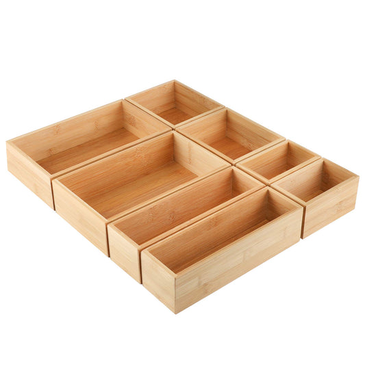 Kootek organiseur tiroir face avant montrant compartiments et finition bambou pratique