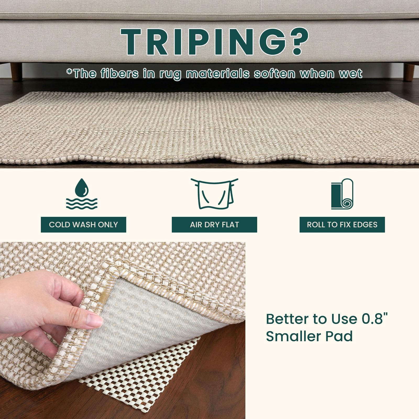 KOZYFLY tapis plié à la livraison montrant comment enlever plis et remise en forme