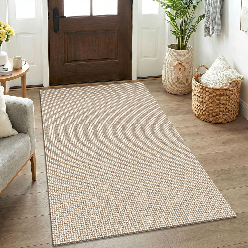 KOZYFLY tapis d'entrée face montrant design ivoire beige et accueil chaleureux