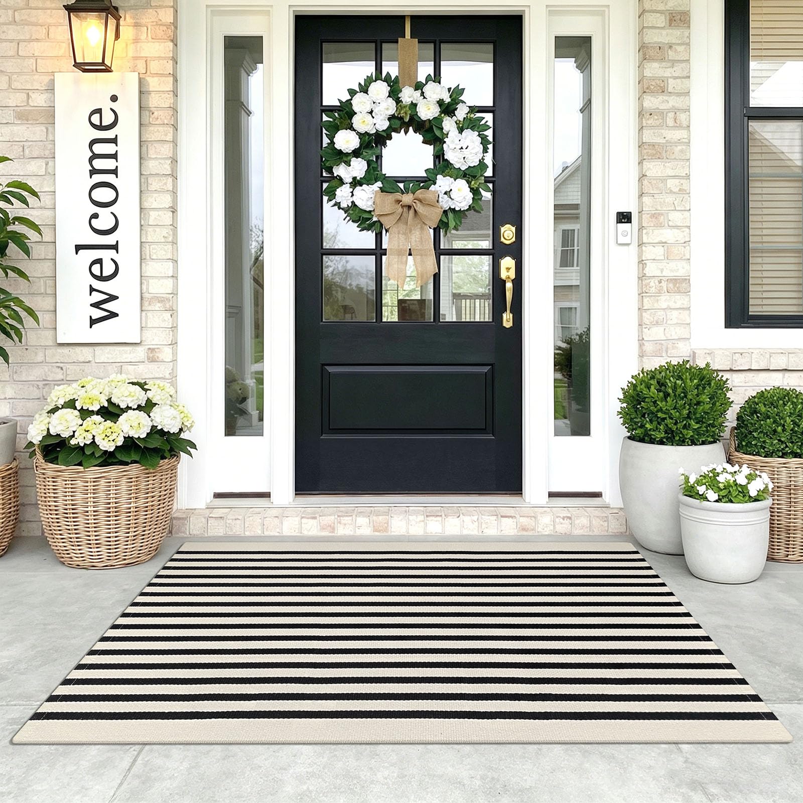 KOZYFLY vue avant du tapis 3x5 en coton pour entrée élégant et pratique