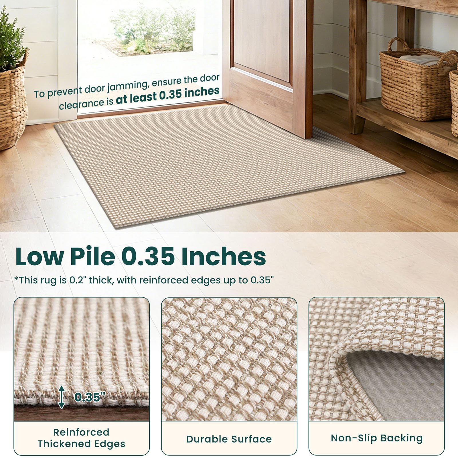 KOZYFLY tapis installé sous porte montrant ajustement taille et gain d'espace