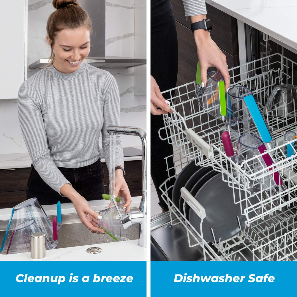 KPKitchen verres doseurs en usage dans cuisine montrant gain de temps pratique