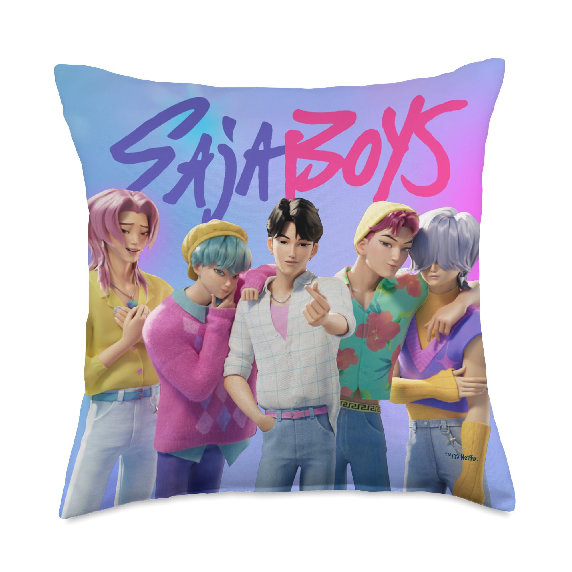 Kpop Demon Hunters coussin face avant montrant Saja Boys, décoration fan fidèle