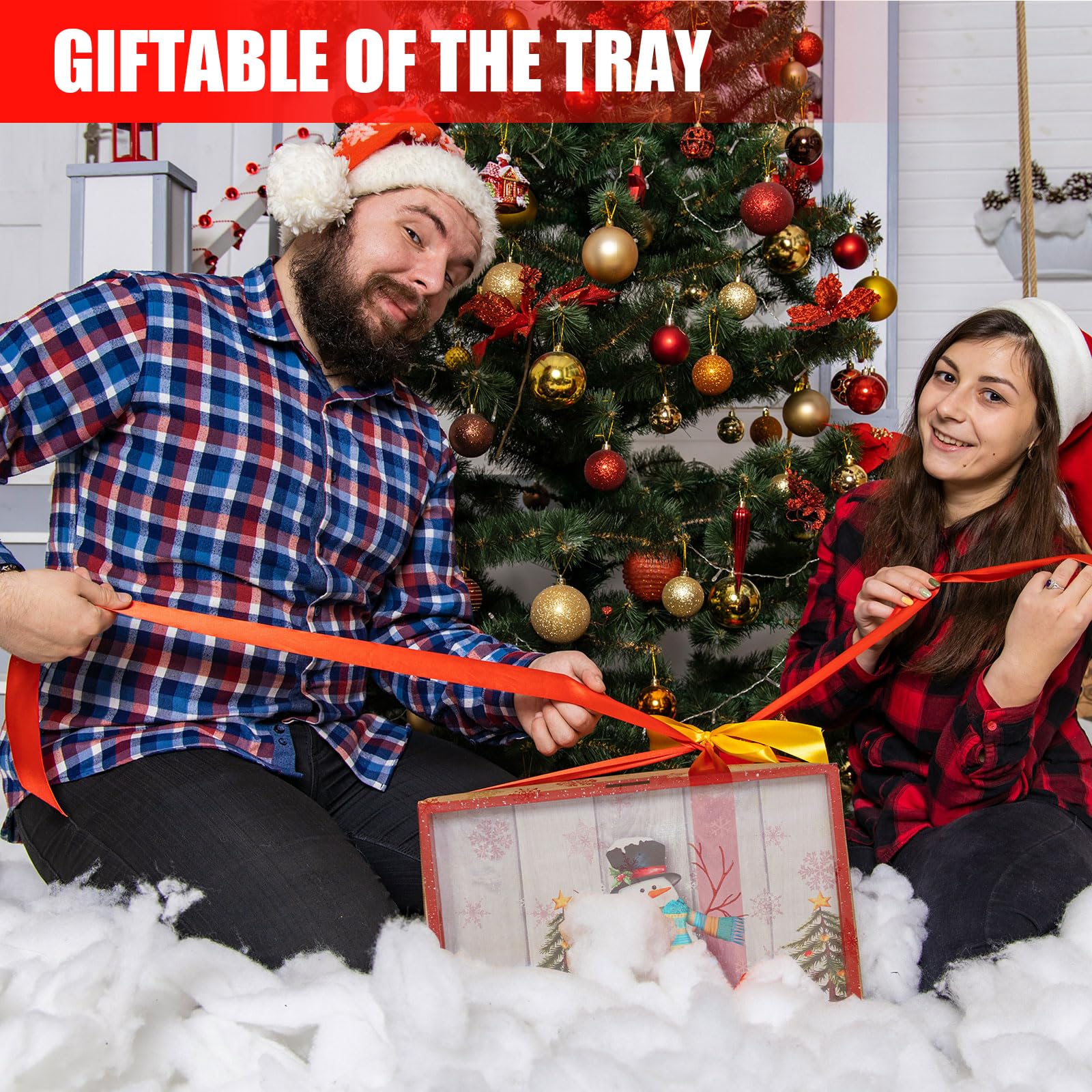 Krismax détail motif bonhomme de neige rouge, ajout convivial à la décoration