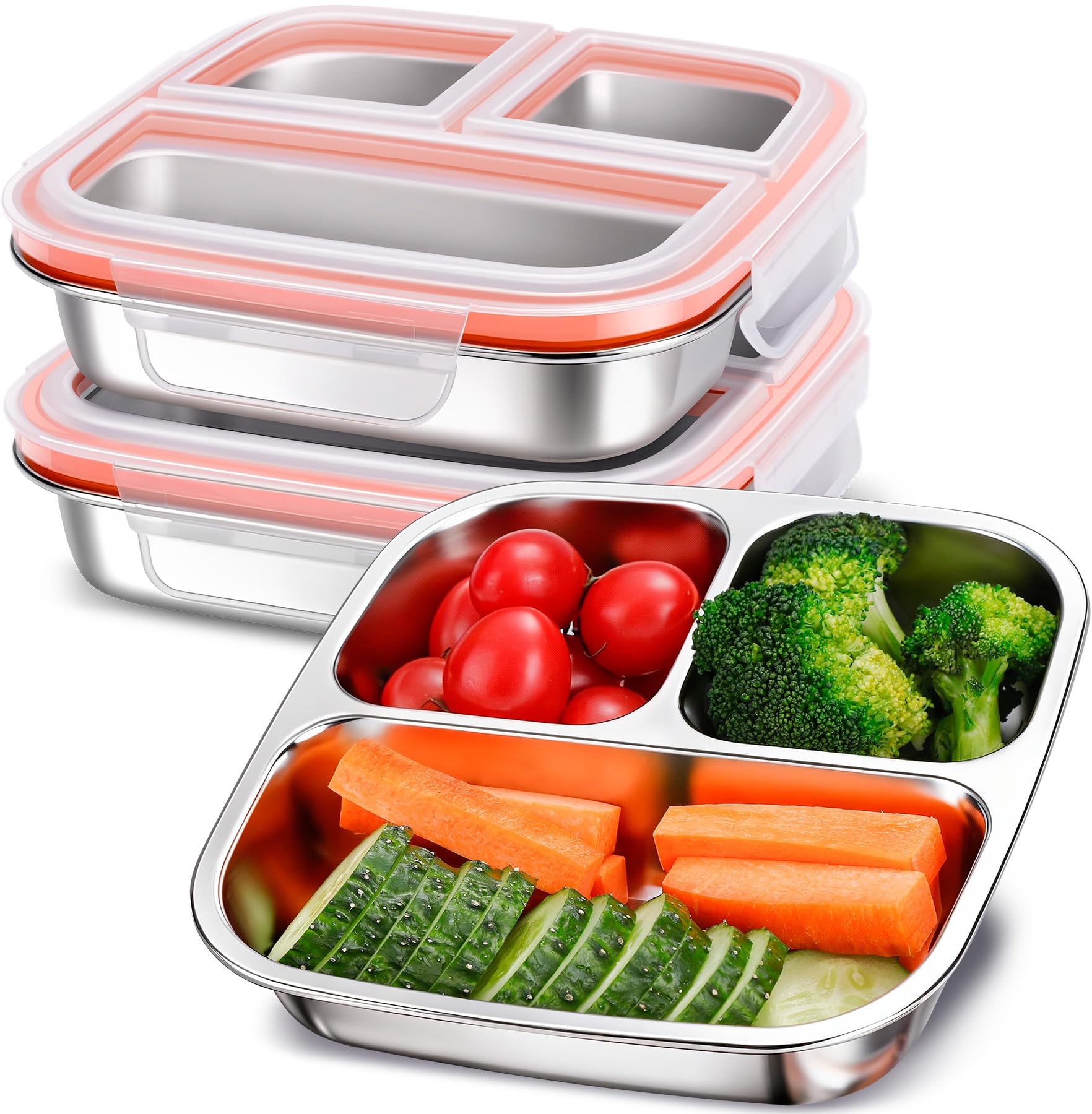 KTKUDY vue avant de la boîte repas en inox montrant les trois compartiments utiles