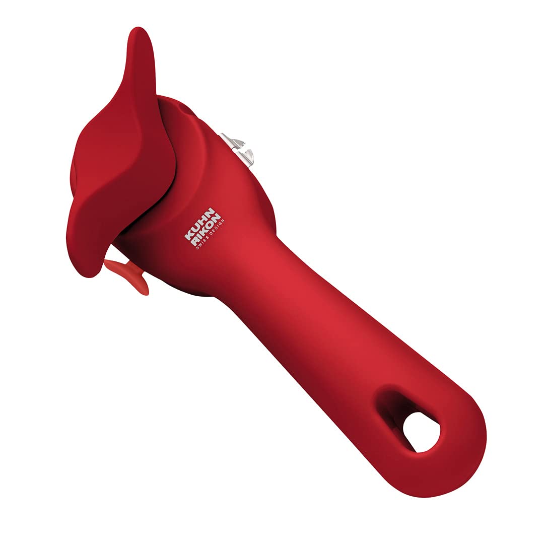 Kuhn Rikon vue frontale de l’ouvre-boîtes rouge montrant son design compact et sûr