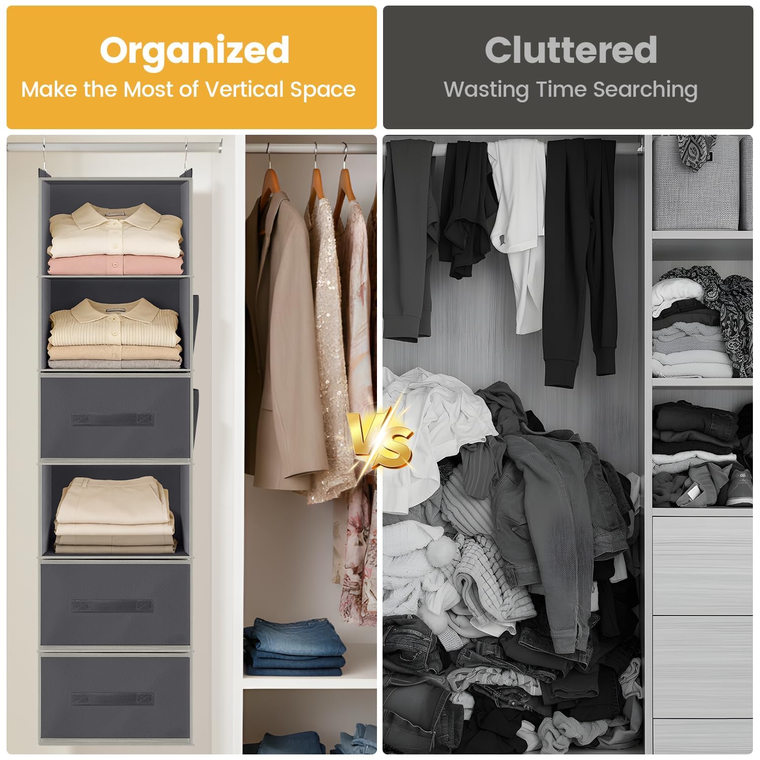 Kukikan suspendu dans un dressing avec vêtements, double la capacité de rangement