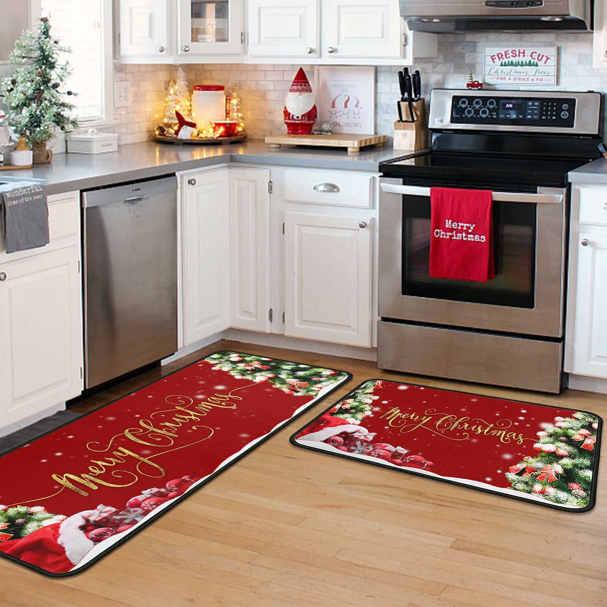 kukli kitchen tapis de face Merry Christmas apportant ambiance festive
