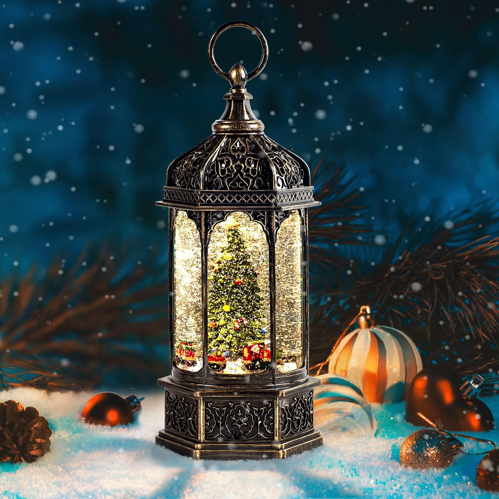 Kukuzon globe lanterne face avant montrant le train et l'ambiance festive