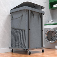 kunlabori vue de face du panier gris avec couvercle montrant grande capacité
