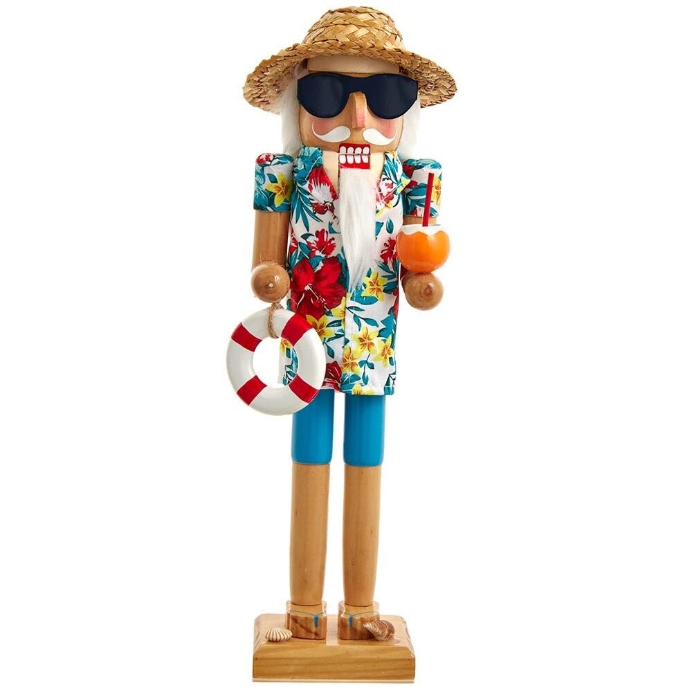 Kurt Adler Beach Santa face avant affichant tenue de plage et impact décoratif