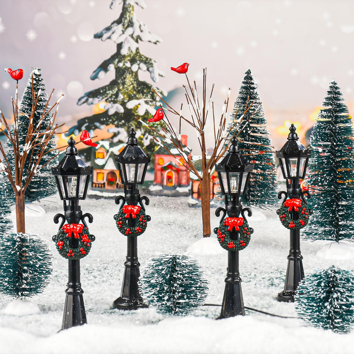 KVCSYAW scène de village de Noël avec lampadaires pour ambiance nocturne