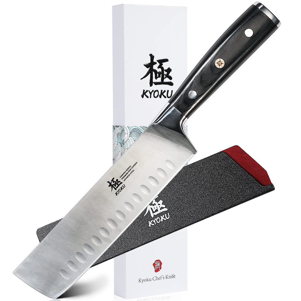 KYOKU nakiri face avant montrant la lame et l'équilibre ergonomique