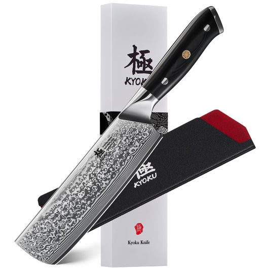 KYOKU Nakiri face avant montrant lame Damassé pour coupes précises