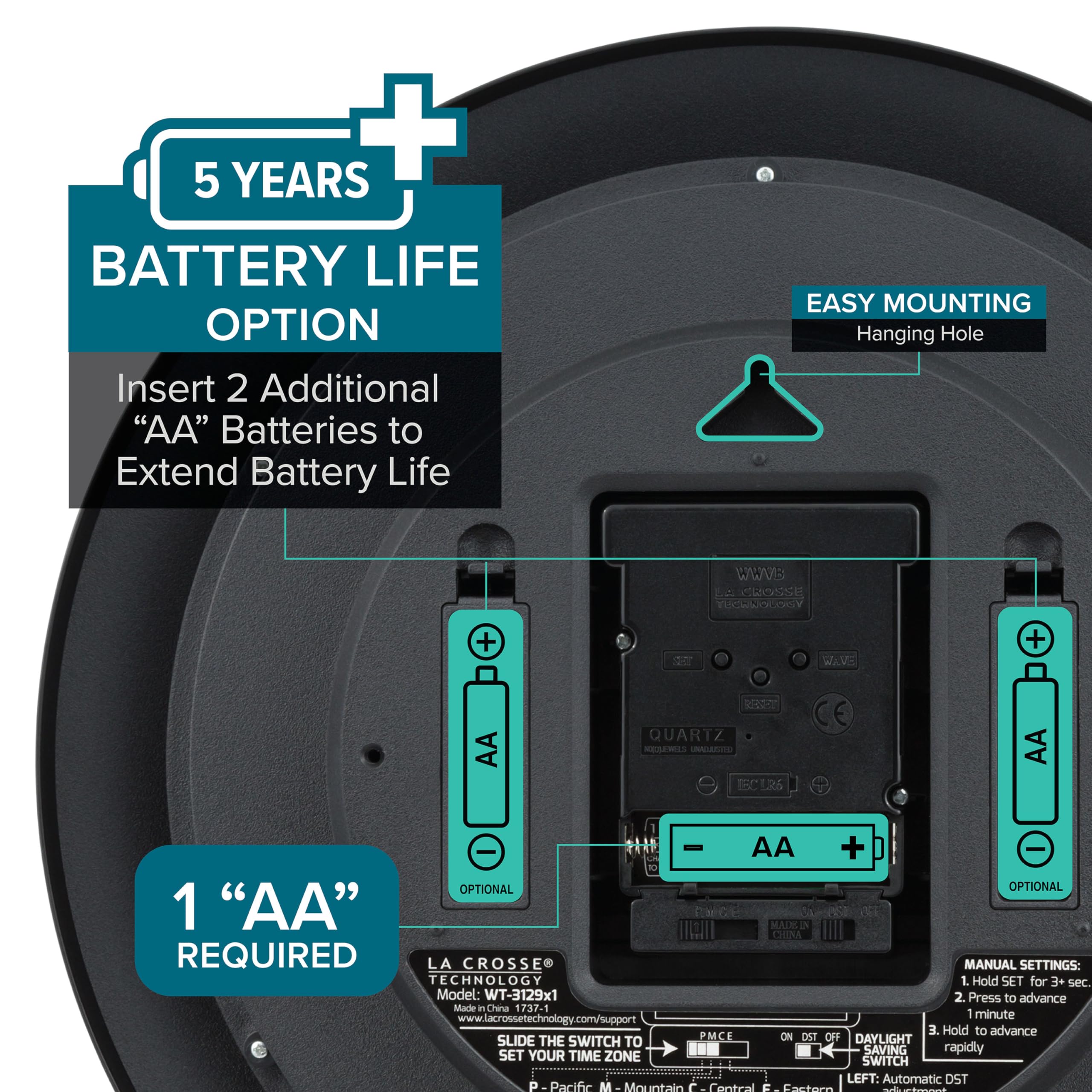 La Crosse Technology compartiment piles avec option batterie étendue pratique