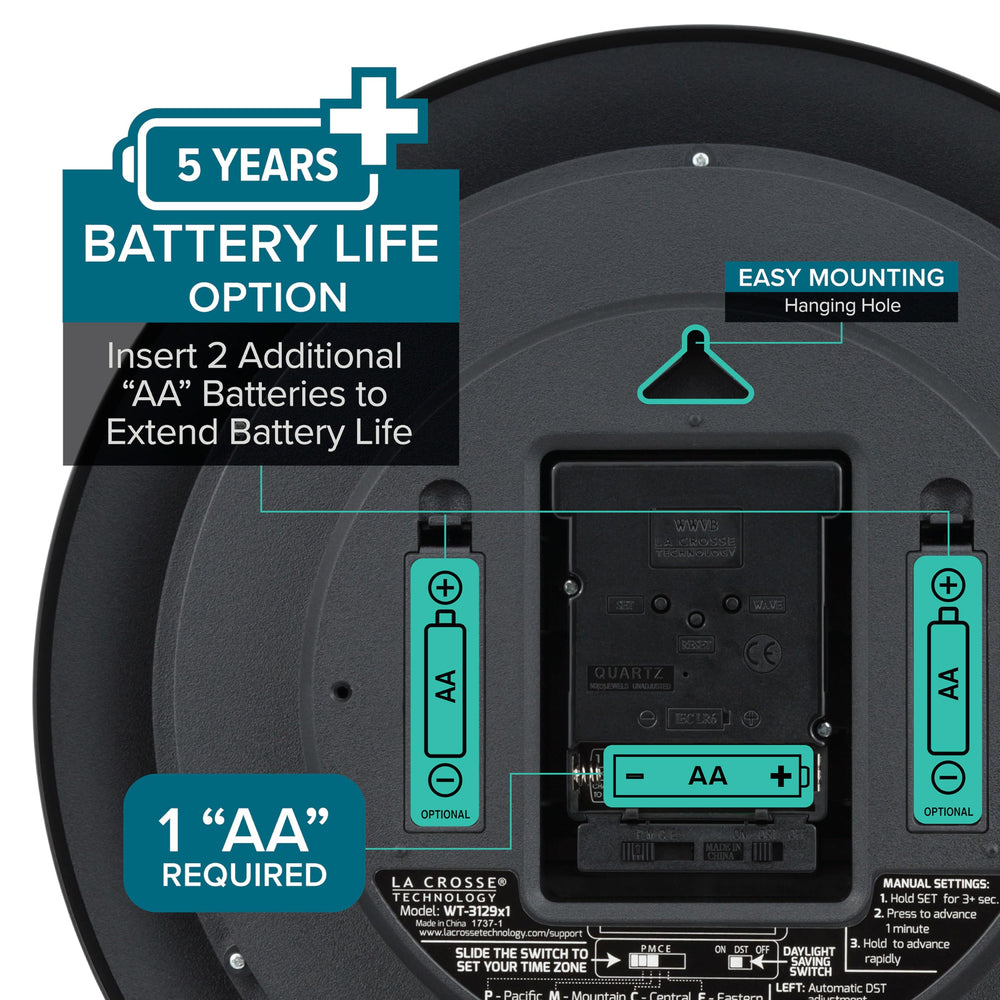 La Crosse Technology compartiment piles avec option batterie étendue pratique