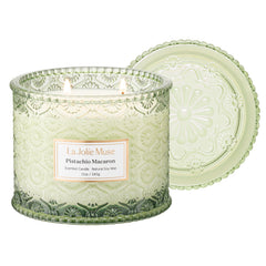 LA JOLIE MUSE bougie pistache macaron face en verre réutilisable, décoration élégante