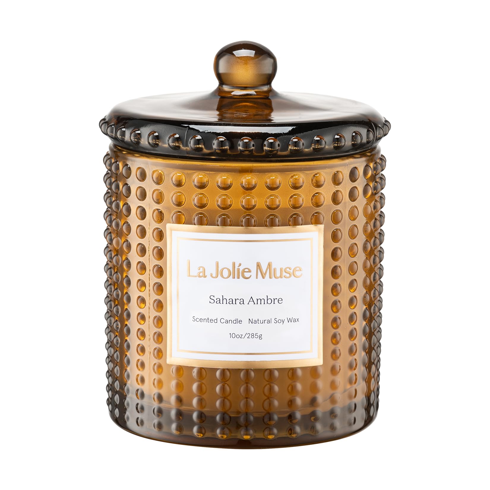 LA JOLIE MUSE bougie Sahara Amber vue de face avec flamme et ambiance