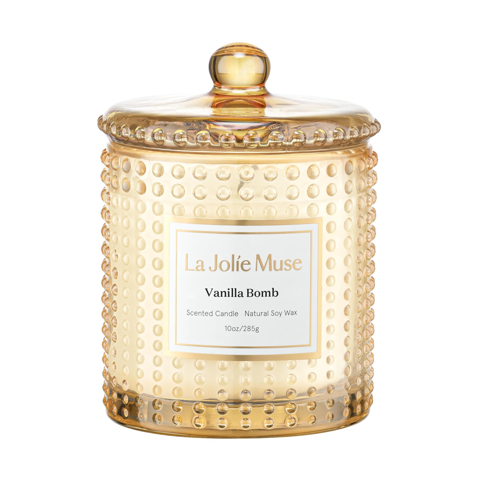 LA JOLIE MUSE pot en verre Vanilla Zest montrant design hobnail et élégance décorative