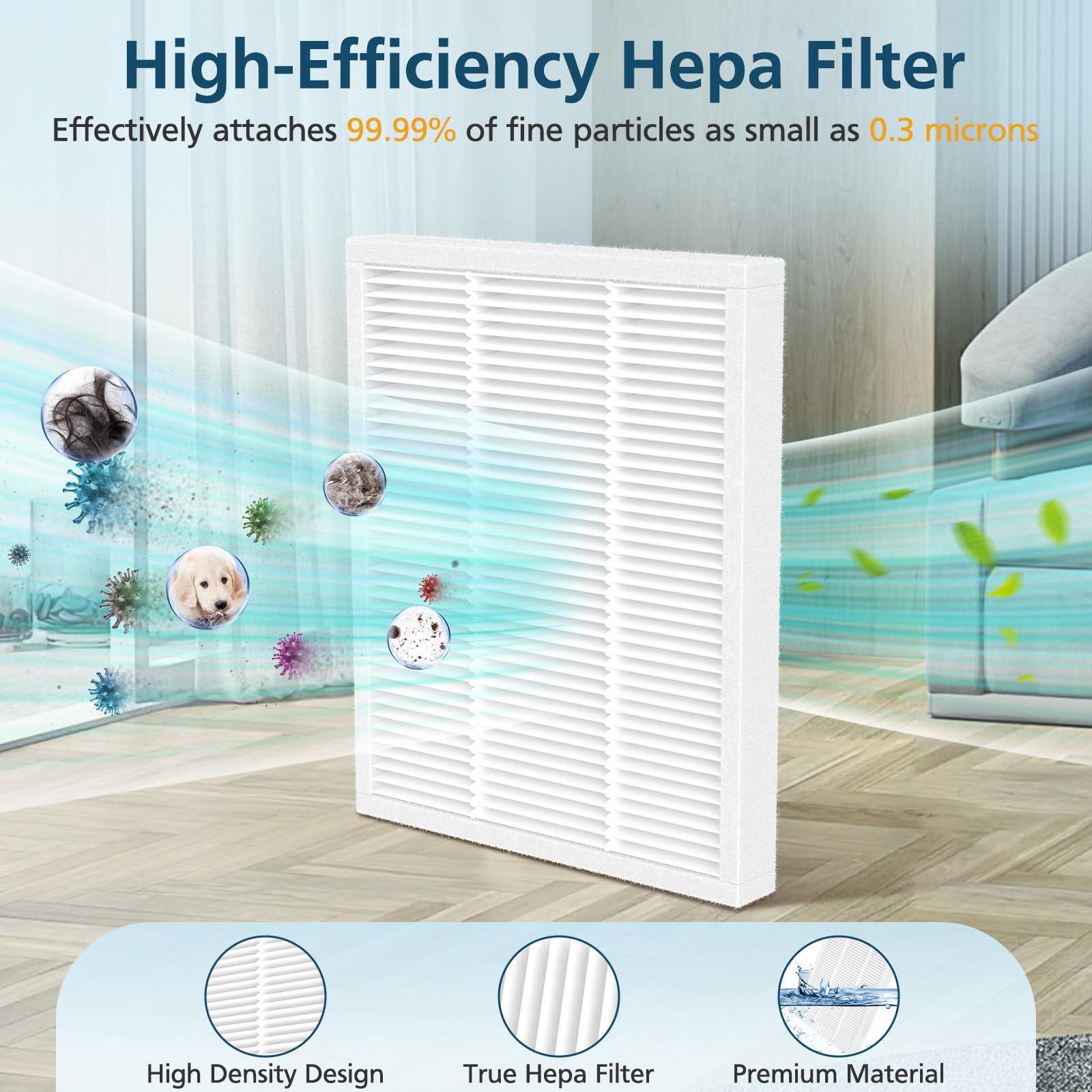 Lacvik ensemble de filtres HEPA illustrant capture des particules et meilleure qualité d'air