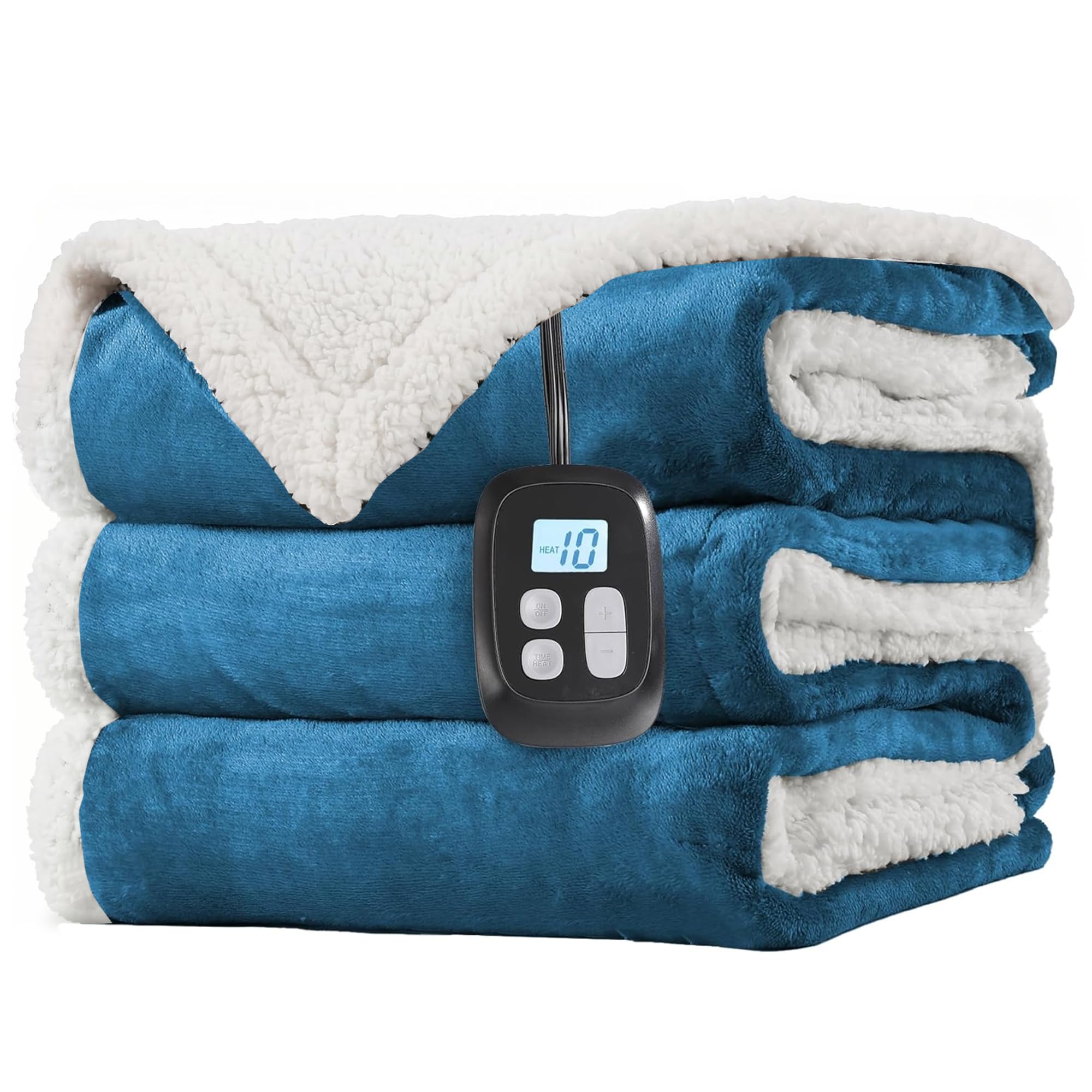 LaffyLo couverture twin face avant montrant dimensions et design lake blue pour confort rapide