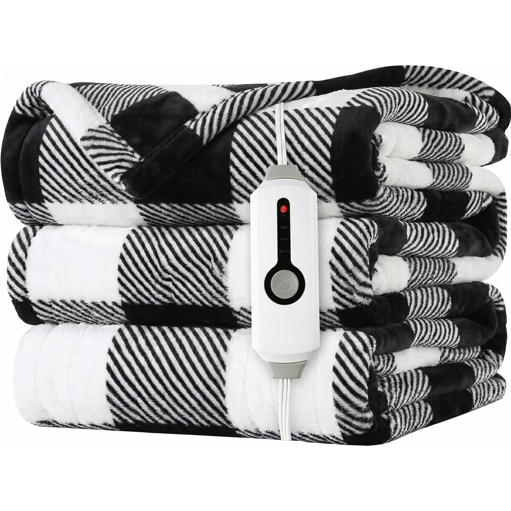 LaffyLo plaid chauffant face avant design noir et blanc, chaleur confortable