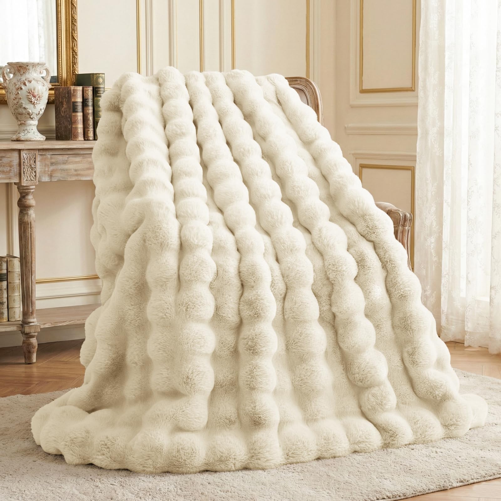 L'AGRATY plaid almond white face avant apportant chaleur et style