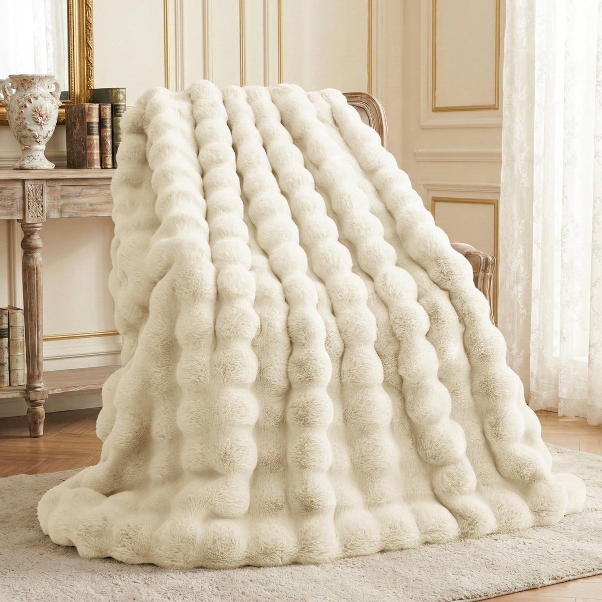 L'AGRATY plaid almond white face avant apportant chaleur et style