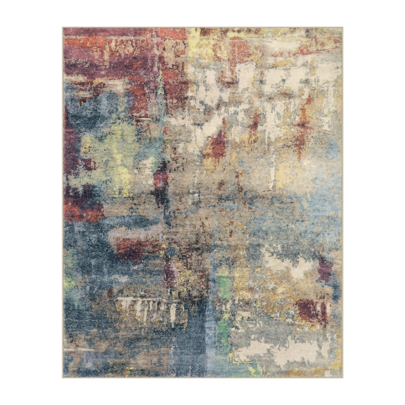Lahome détail du motif abstrait rouge bleu beige donnant caractère décoratif
