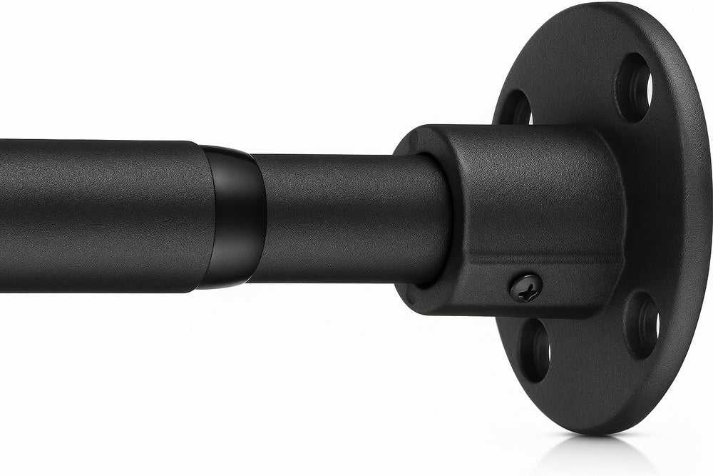 LAKEROD barre de douche vue frontale, tenue solide et design noir mat