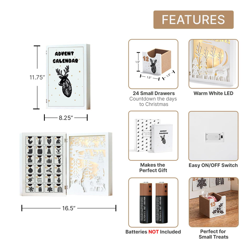 LampLust calendrier avec tiroirs ouverts illustrant 24 compartiments pratiques