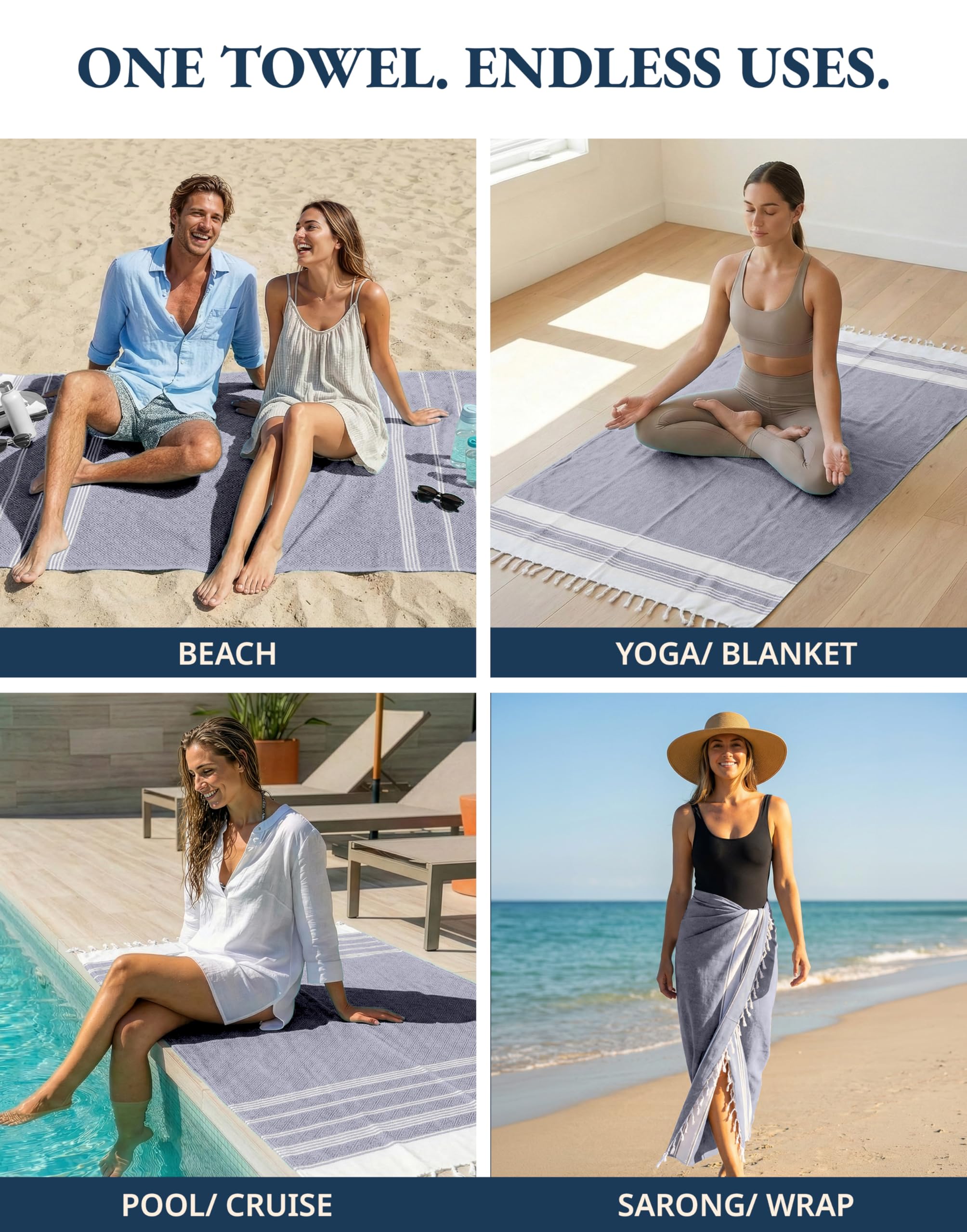 LANE LINEN serviette pliée compacte dans un sac de plage légère à transporter